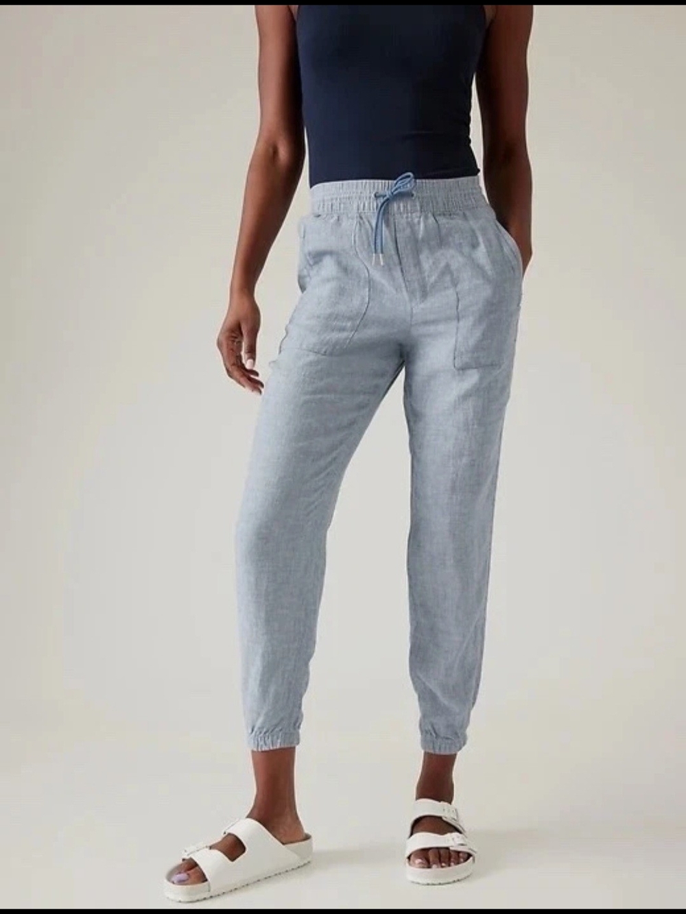 NWT Athleta Retreat Linen Jogger Pant Chambray Blue 2P
